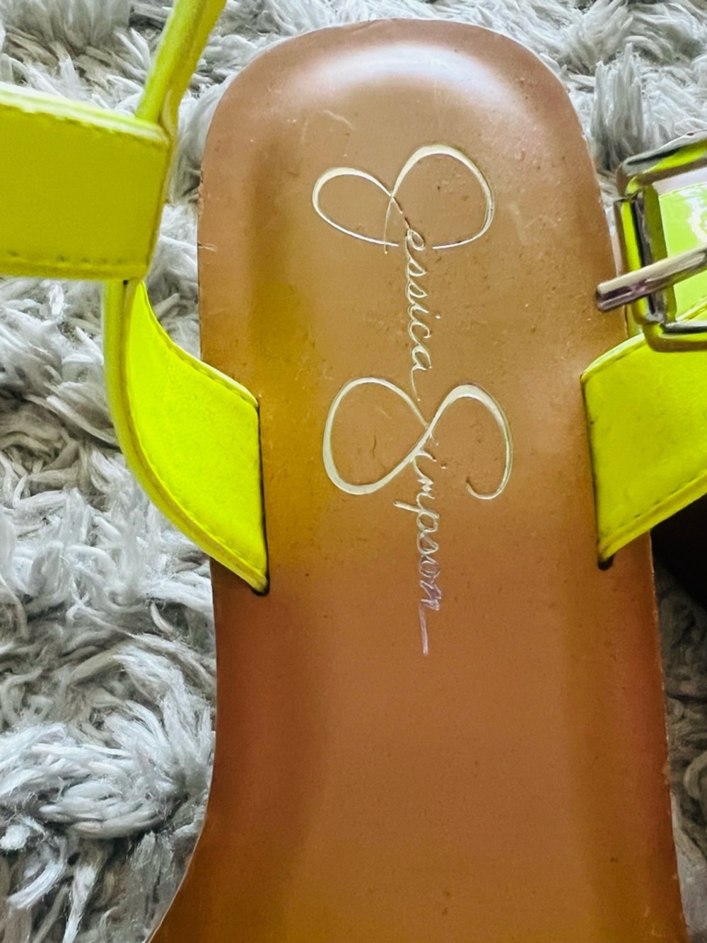 Jessica Simpson Neon Yellow Wedge Sandals - Women's Platform Heel - Picture 3 of 6